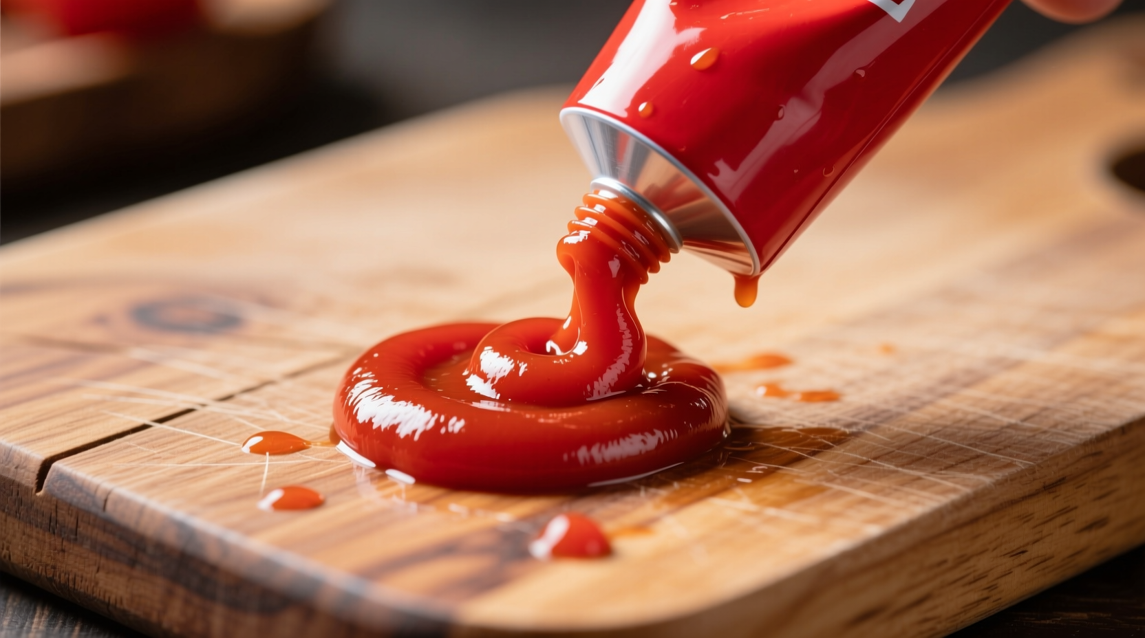 Tomato paste squeezed from tube onto cutting board