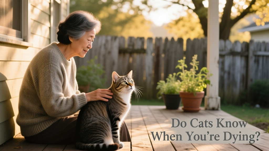 A gentle, supportive image of a person and their cat sharing quiet time together