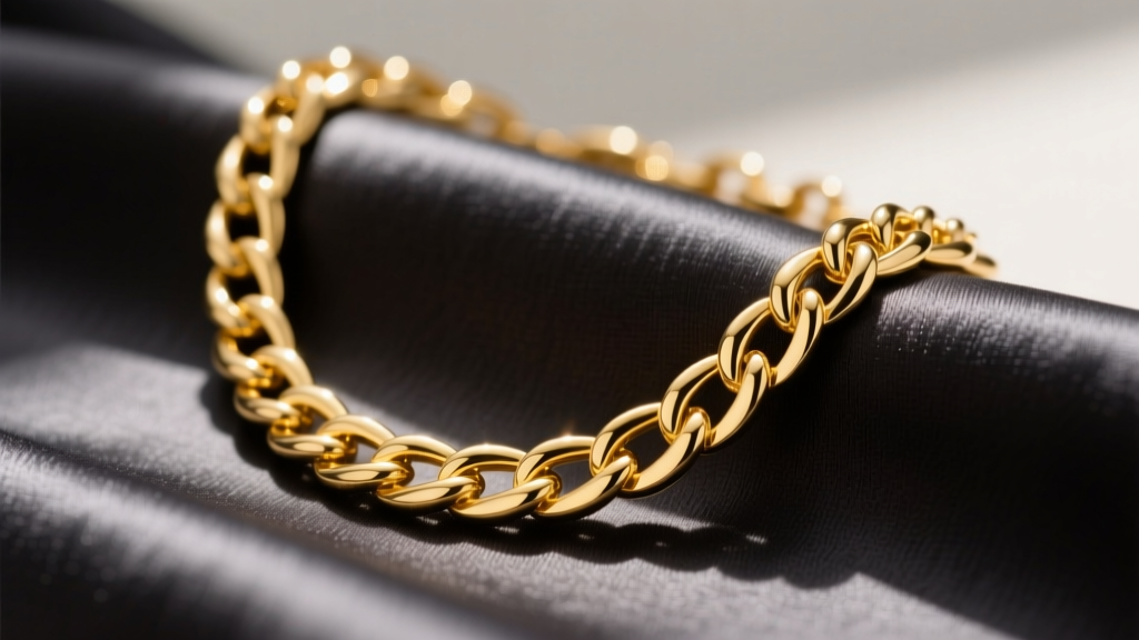 Close-up of a polished 14k yellow gold S chain necklace draped over dark charcoal silk, highlighting interlocking S-shaped links