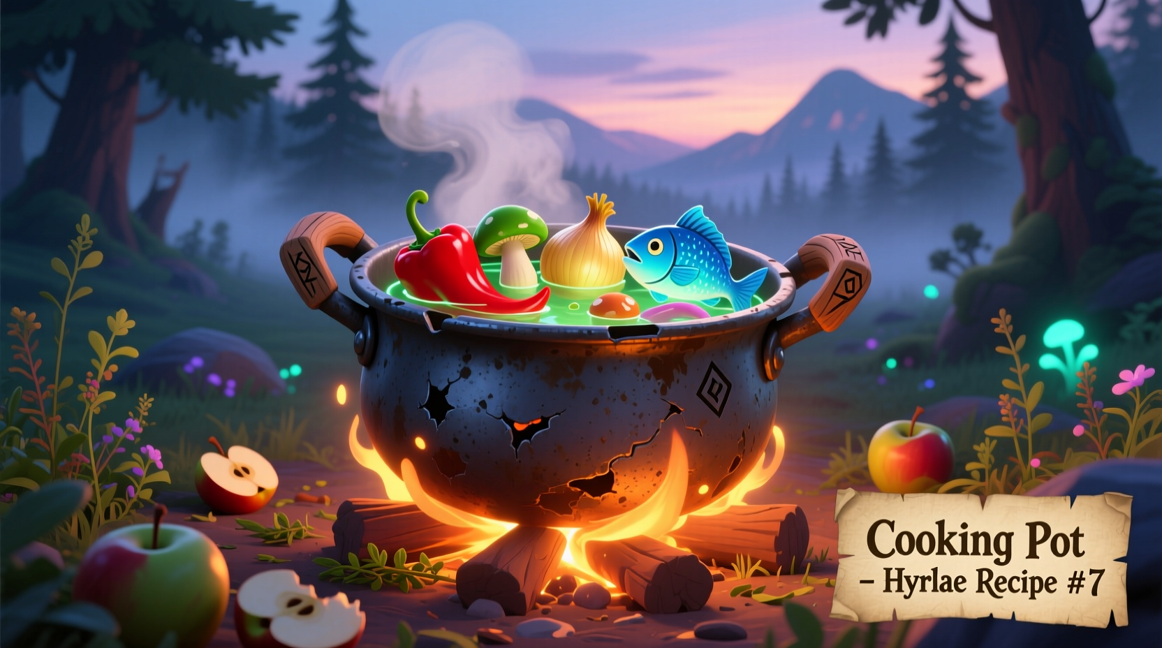 Breath of the Wild cooking pot with ingredients