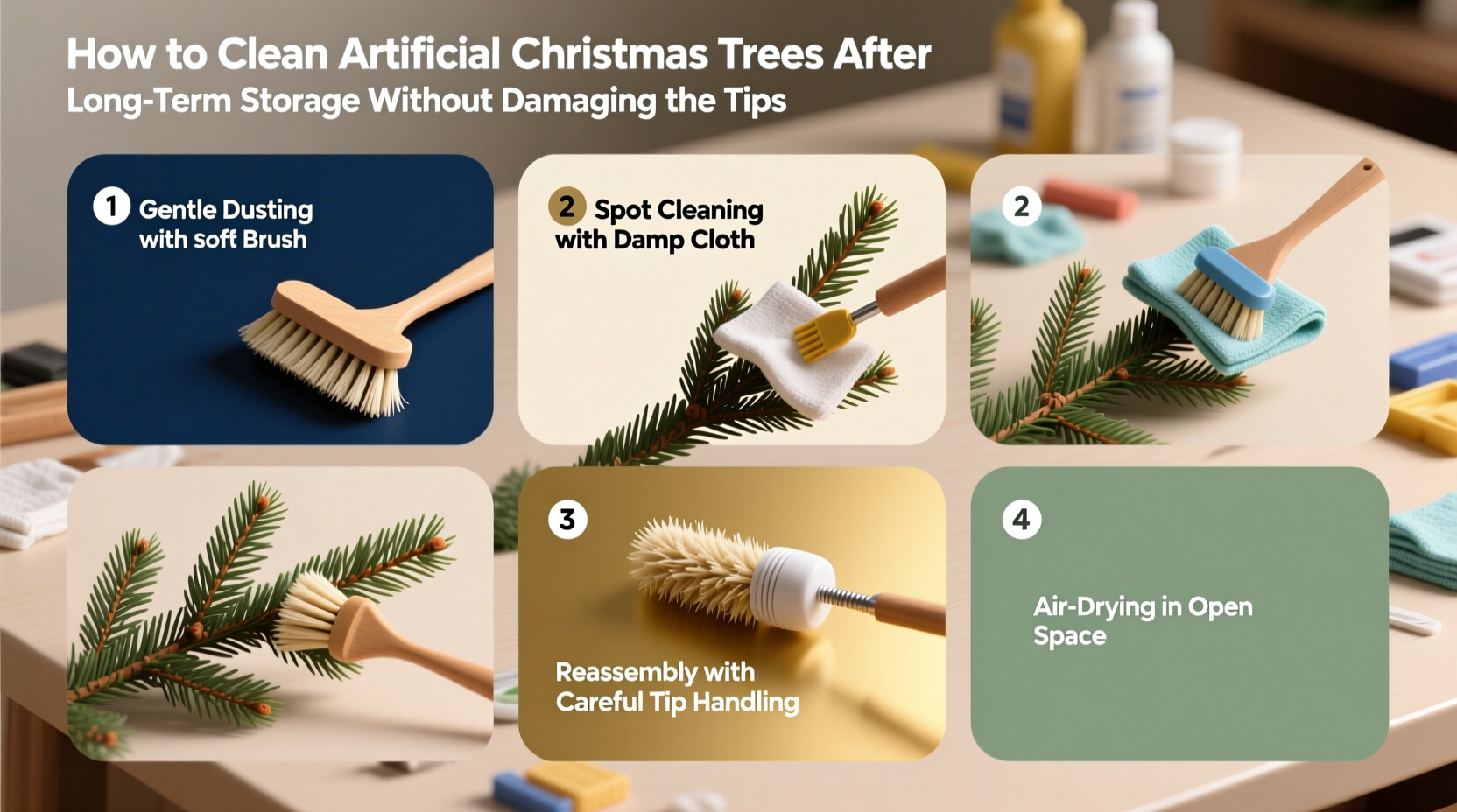 how to clean artificial christmas trees after years of storage without damaging tips