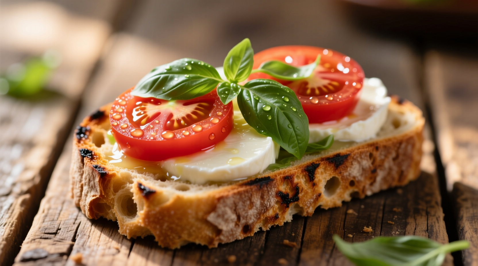 Fresh mozzarella and tomato sandwich on artisan bread