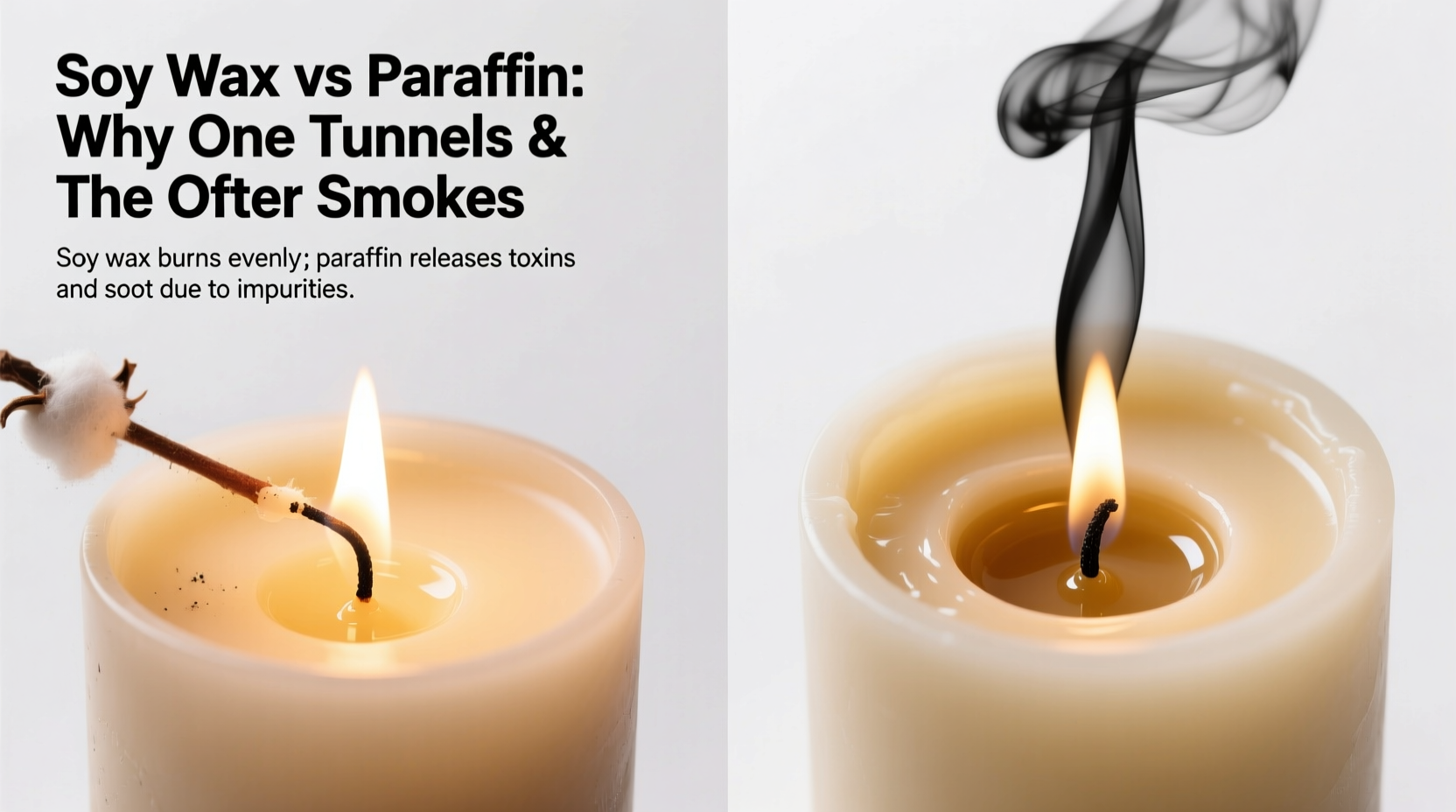 soy wax vs paraffin candles why does one tunnel and the other smoke