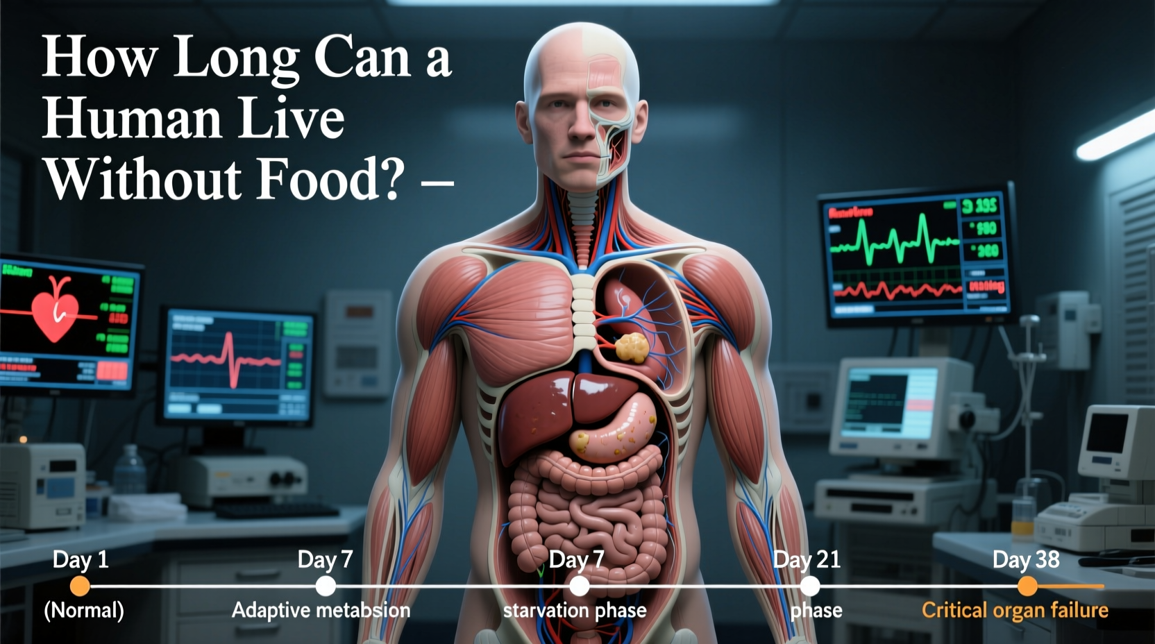 Human Survival Without Food: 30-40 Days Average Timeline