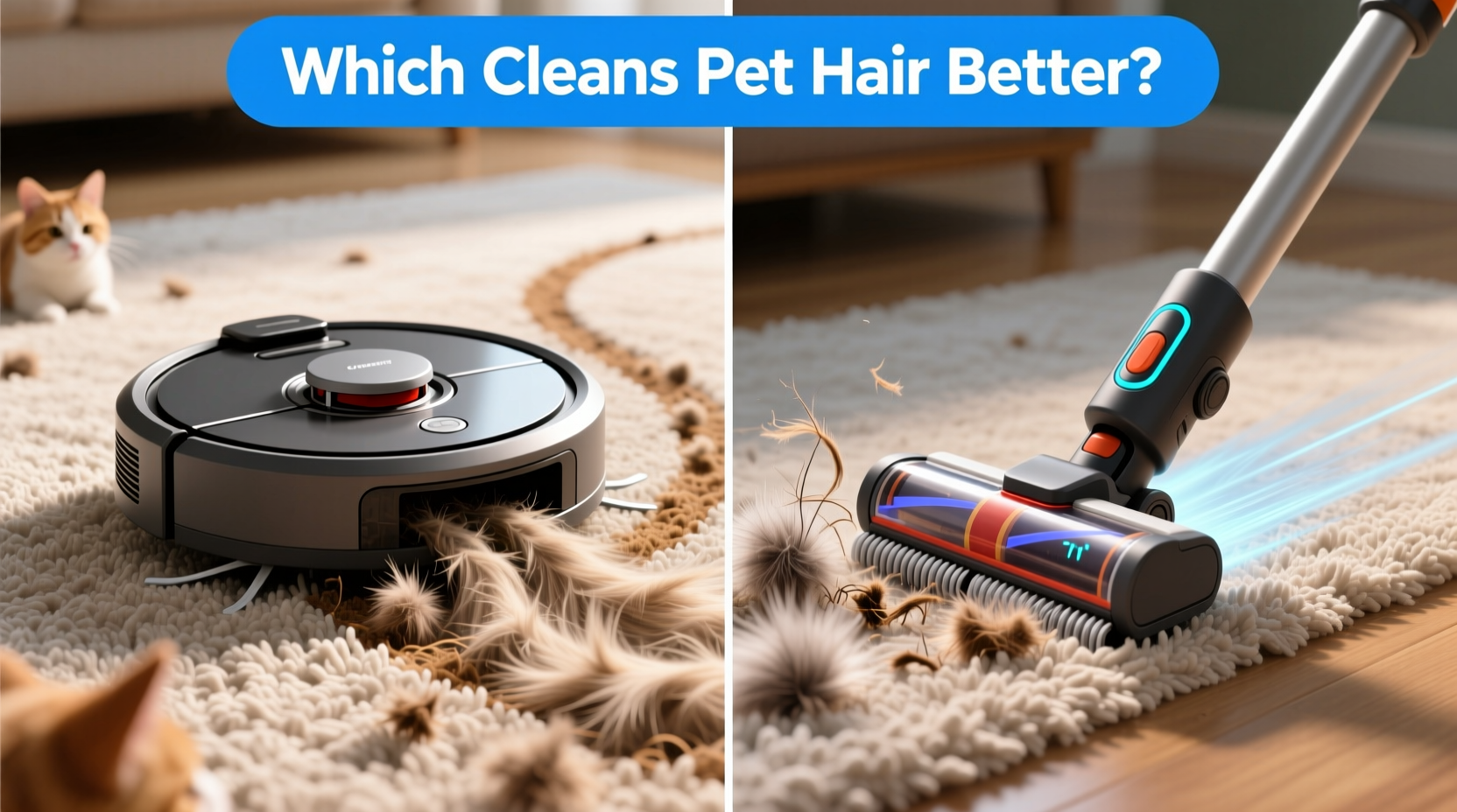 robot vacuum or cordless stick vacuum which cleans pet hair better