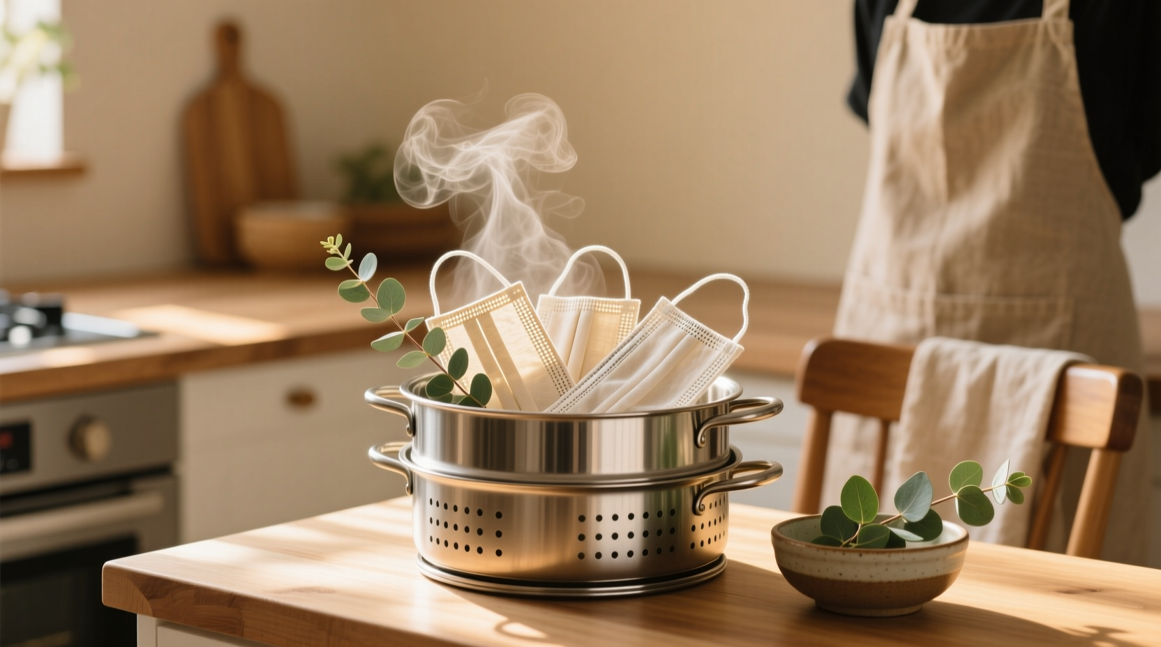 eco friendly mask sanitization with eucalyptus steam