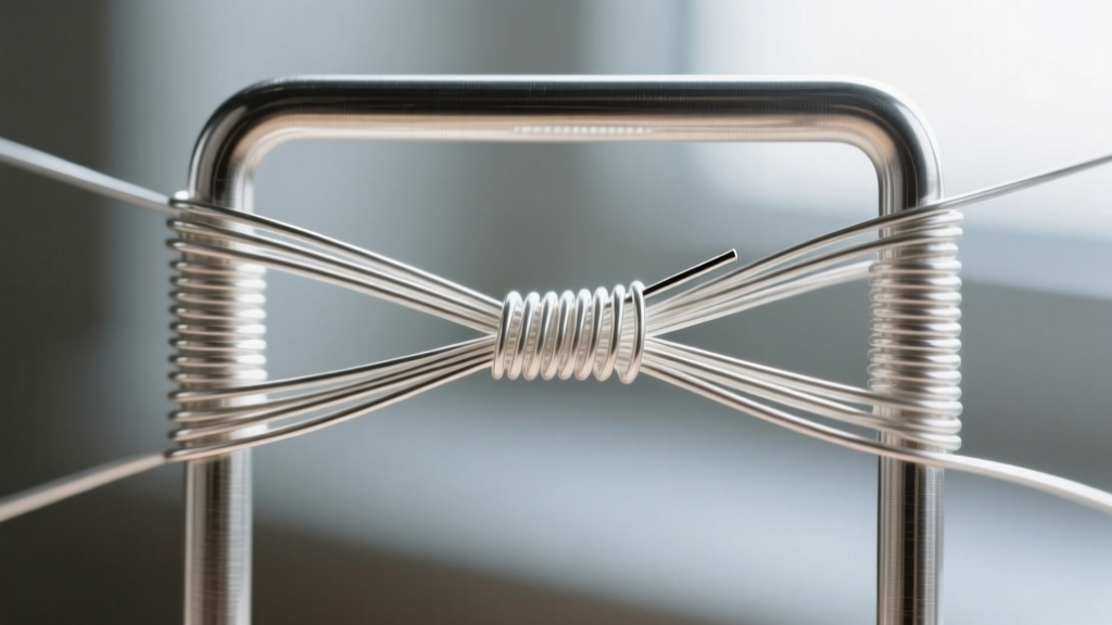 Close-up macro shot of 28-gauge dead soft fine silver wire being woven through a thicker 16-gauge half-hard sterling silver frame