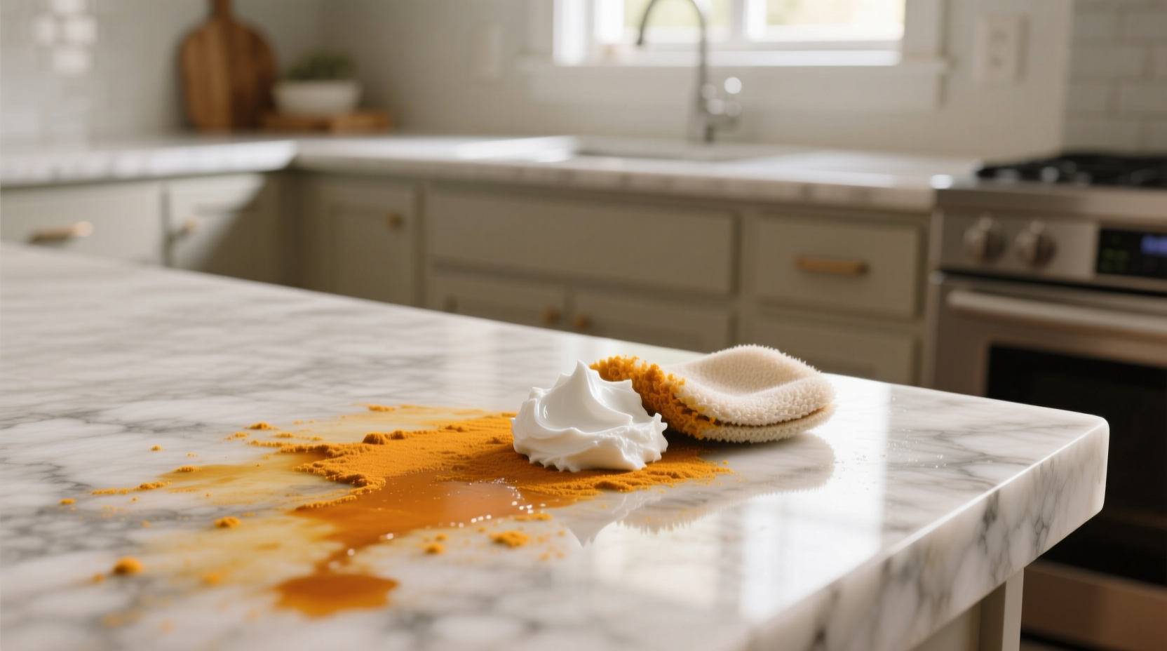 remove turmeric stains from quartz safely