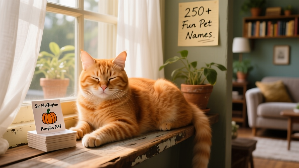 A fluffy orange cat lounging on a cozy windowsill, bathed in soft afternoon light