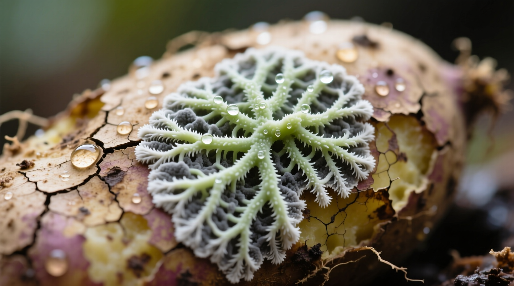 Close-up of mold growth on sweet potato surface
