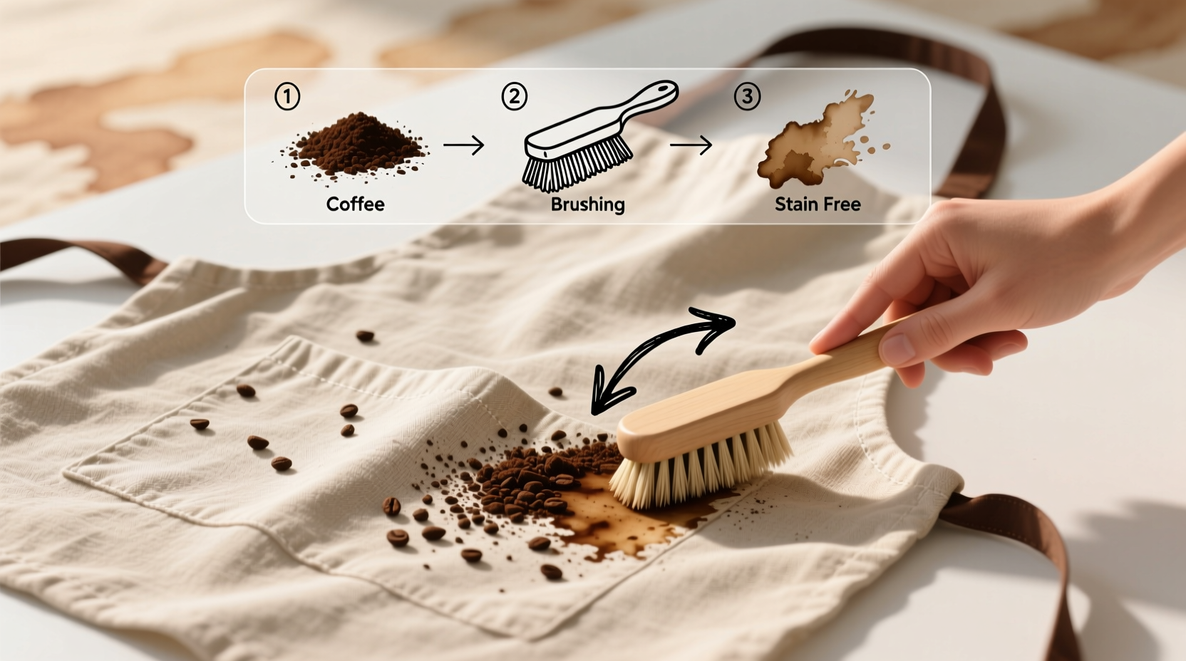 how to remove coffee grounds from linen aprons