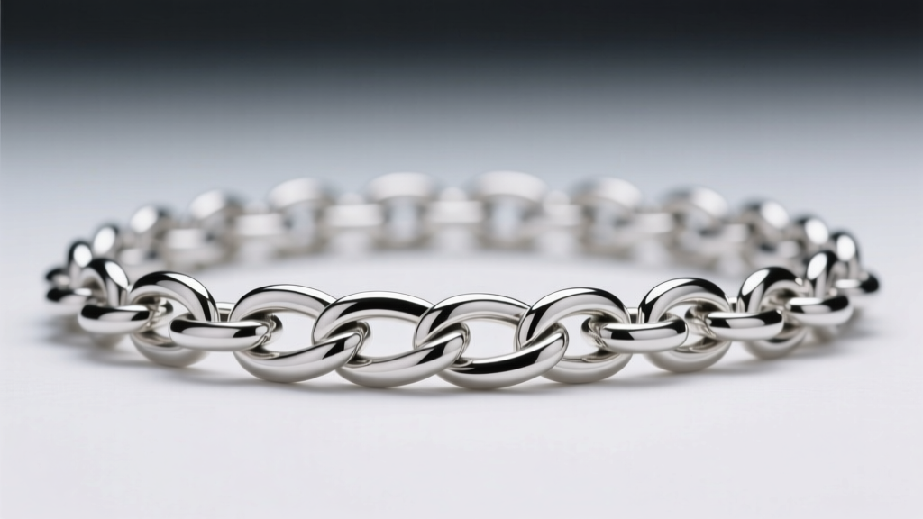 Macro shot of a 925 sterling silver snake chain reflecting soft studio light, highlighting its smooth tubular link structure.