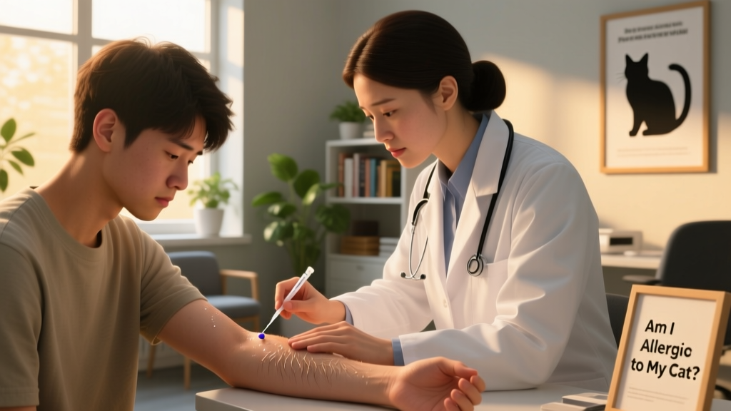 Allergist performing a skin prick test on a patient's forearm