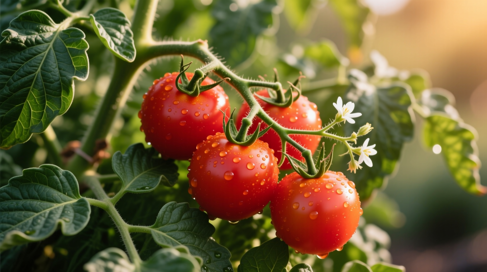 Roma VF tomatoes on vine with healthy foliage