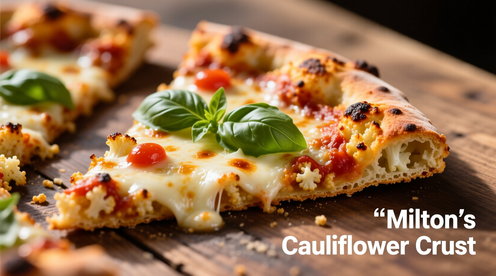 Milton's cauliflower crust pizza slice showing texture