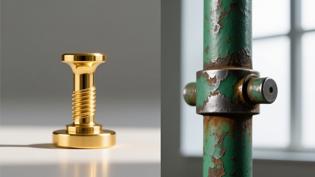 Side-by-side comparison of a pristine 14k gold post soldered to brass and a corroded green steel post glued to zinc pot metal.