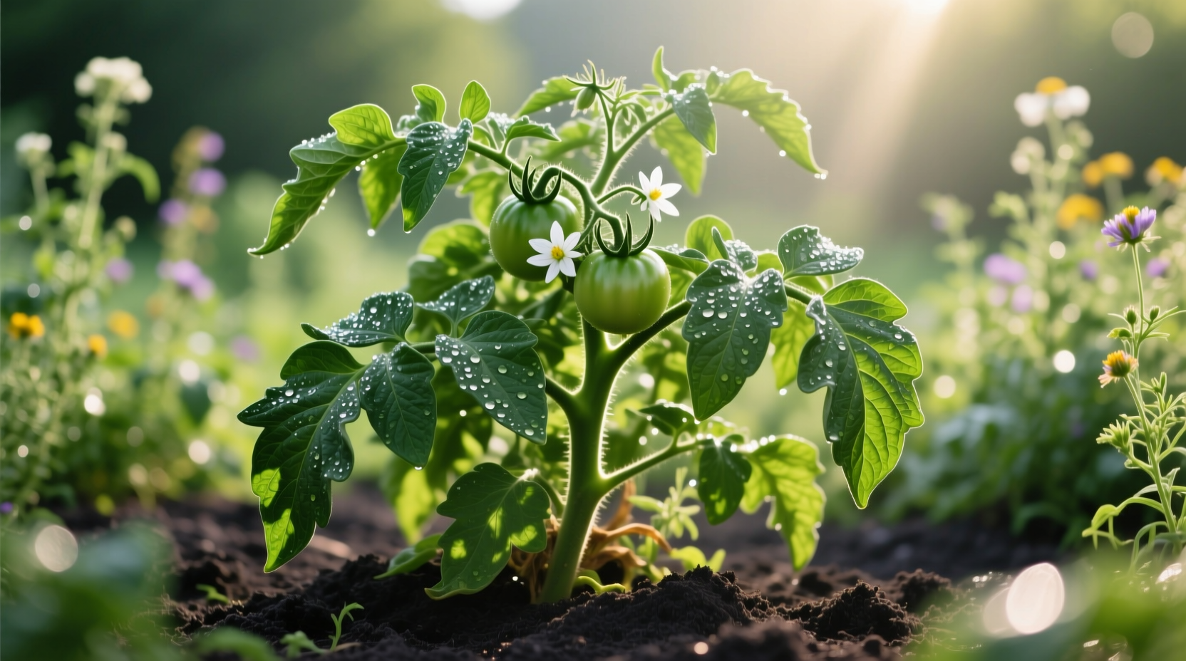 Healthy tomato plant with vibrant green leaves