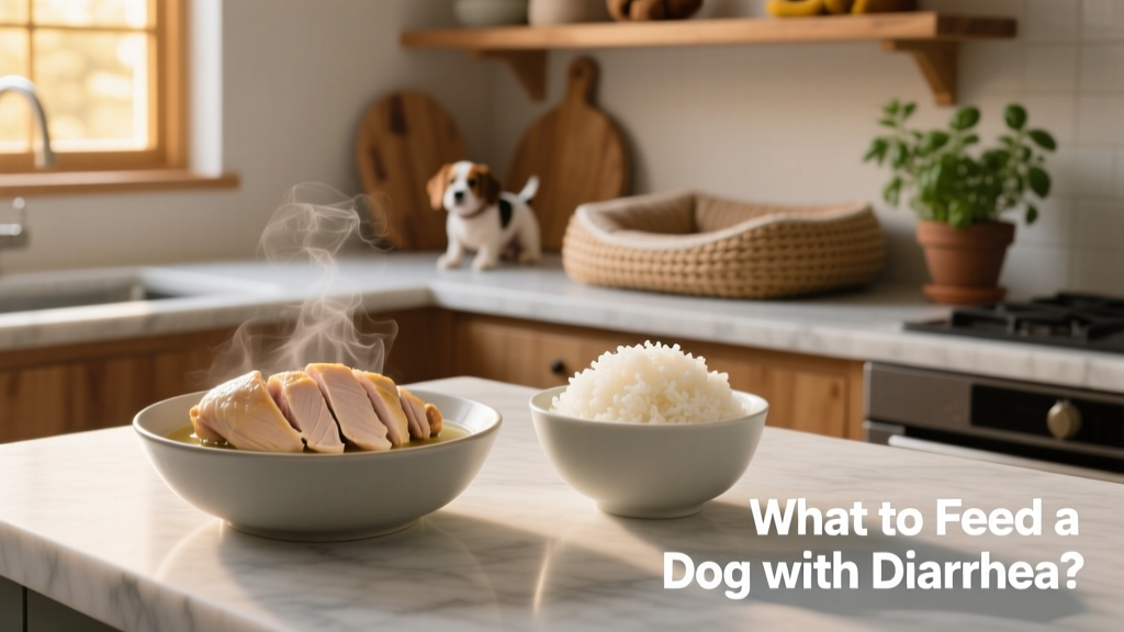 A bowl of plain boiled chicken breast and cooked white rice, served side-by-side on a clean surface