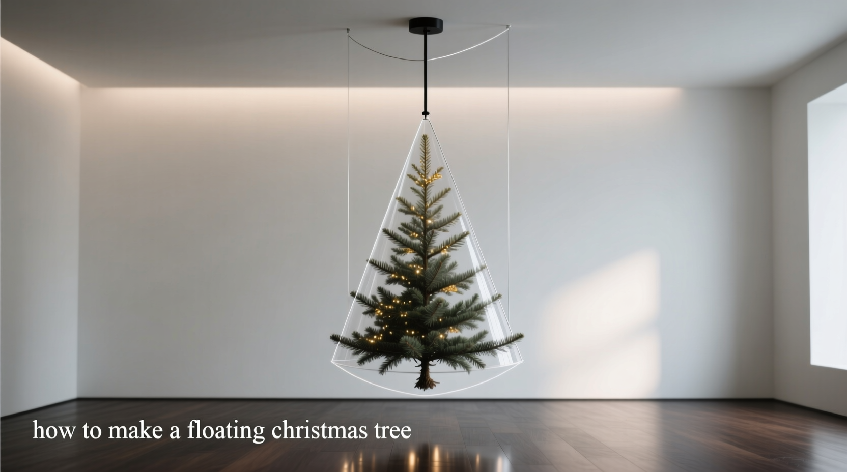 how to make a floating christmas tree illusion using clear wire and minimal hardware
