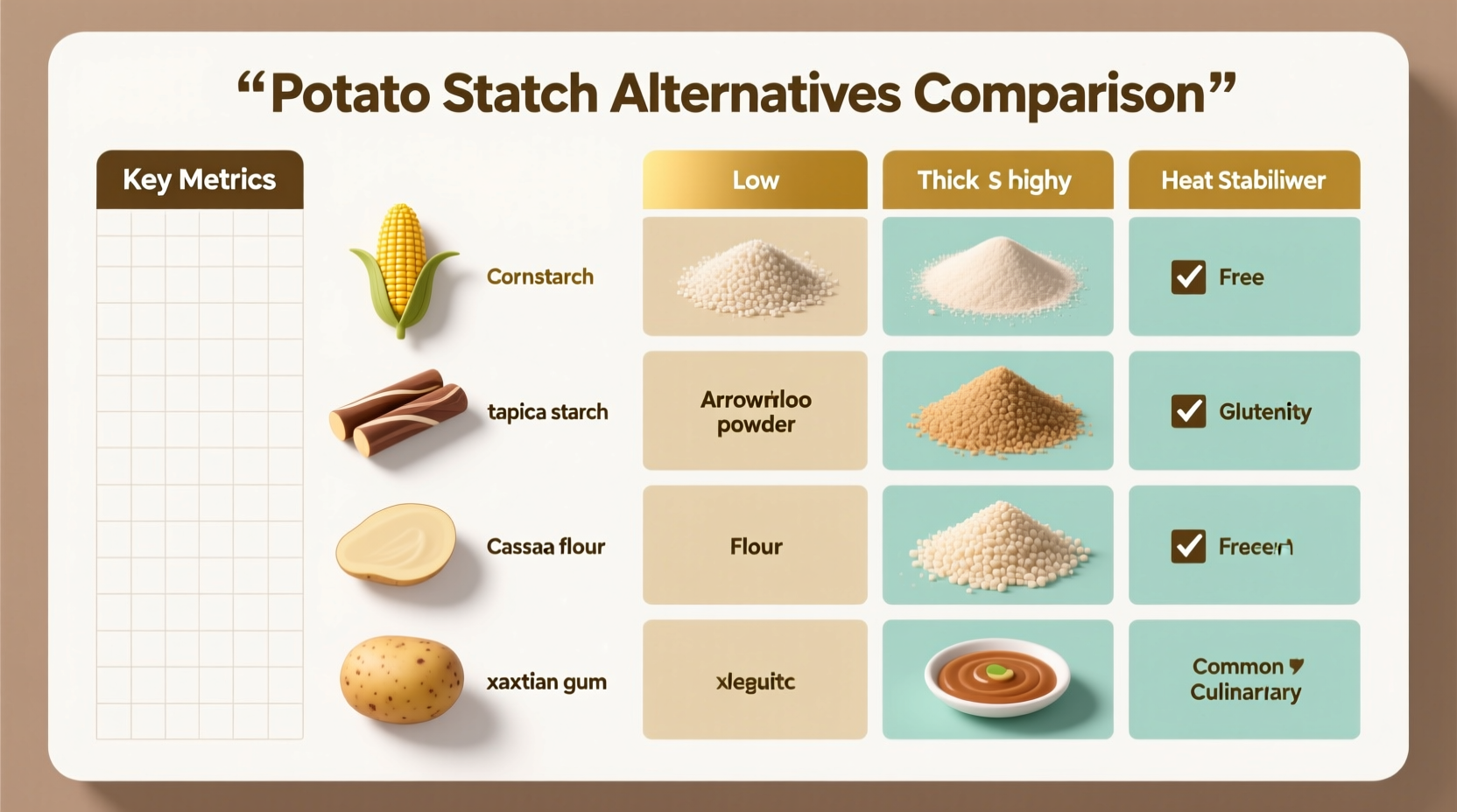 Potato starch alternatives comparison chart