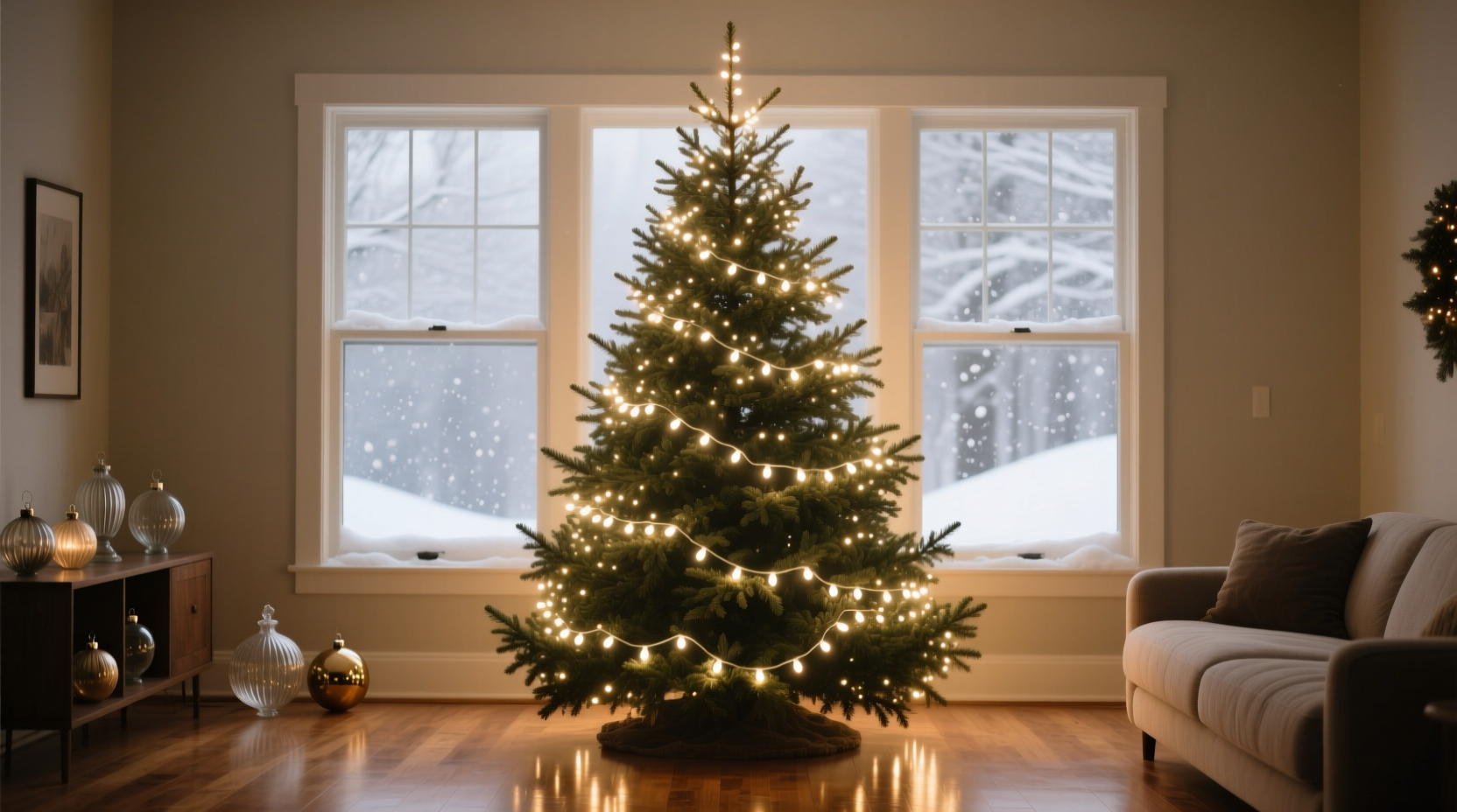 minimal lighting vs full coverage on a christmas tree which looks balanced