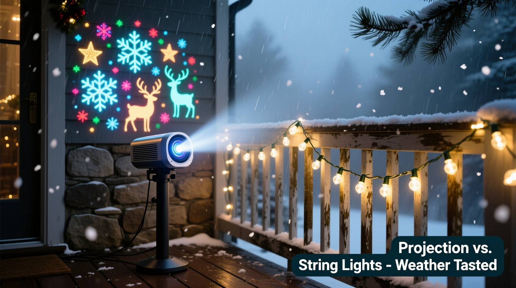 christmas light projector vs string lights does the projection hold up in wind and rain