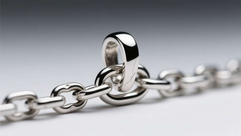Macro shot of a sterling silver pendant bail resting awkwardly on a thick 4mm box chain, highlighting the friction and fit issue.
