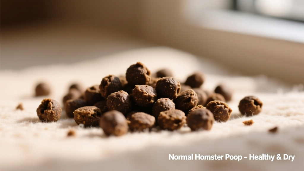 Close-up photo of healthy, dry, dark brown hamster pellets scattered on clean bedding