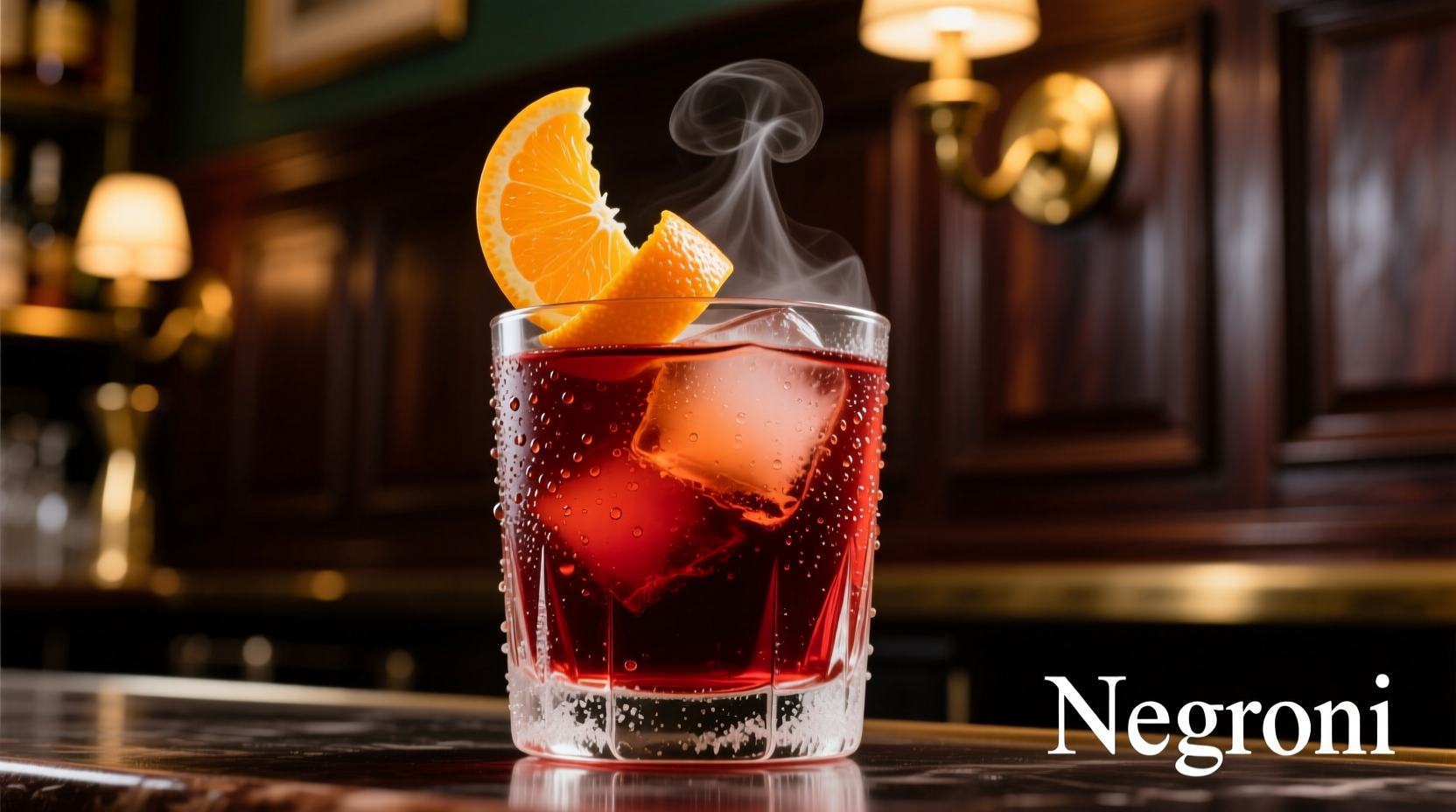 Classic Negroni cocktail in a rocks glass with orange twist