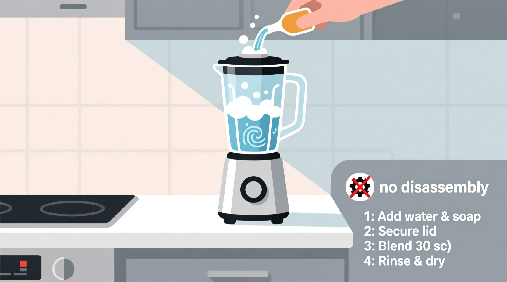 how to clean a blender without disassembling the base safely and fast