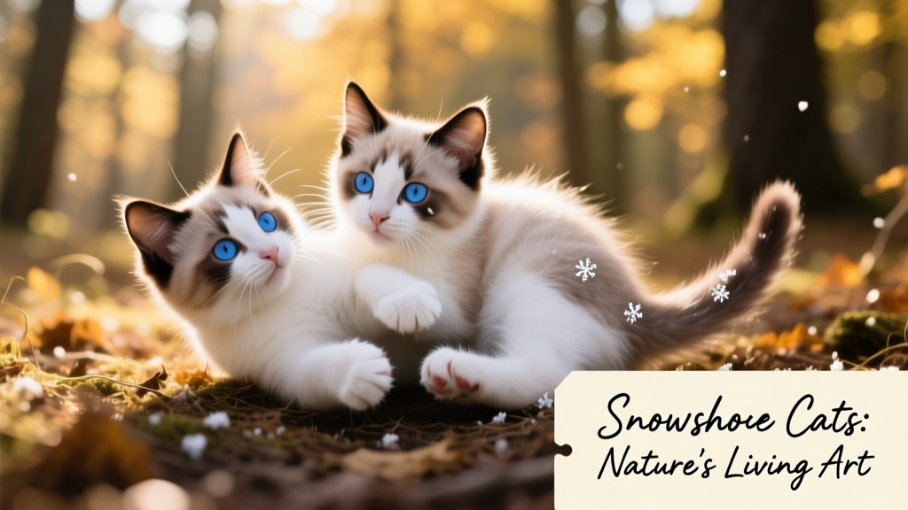 Two Snowshoe kittens playing together, highlighting their blue eyes and white paws