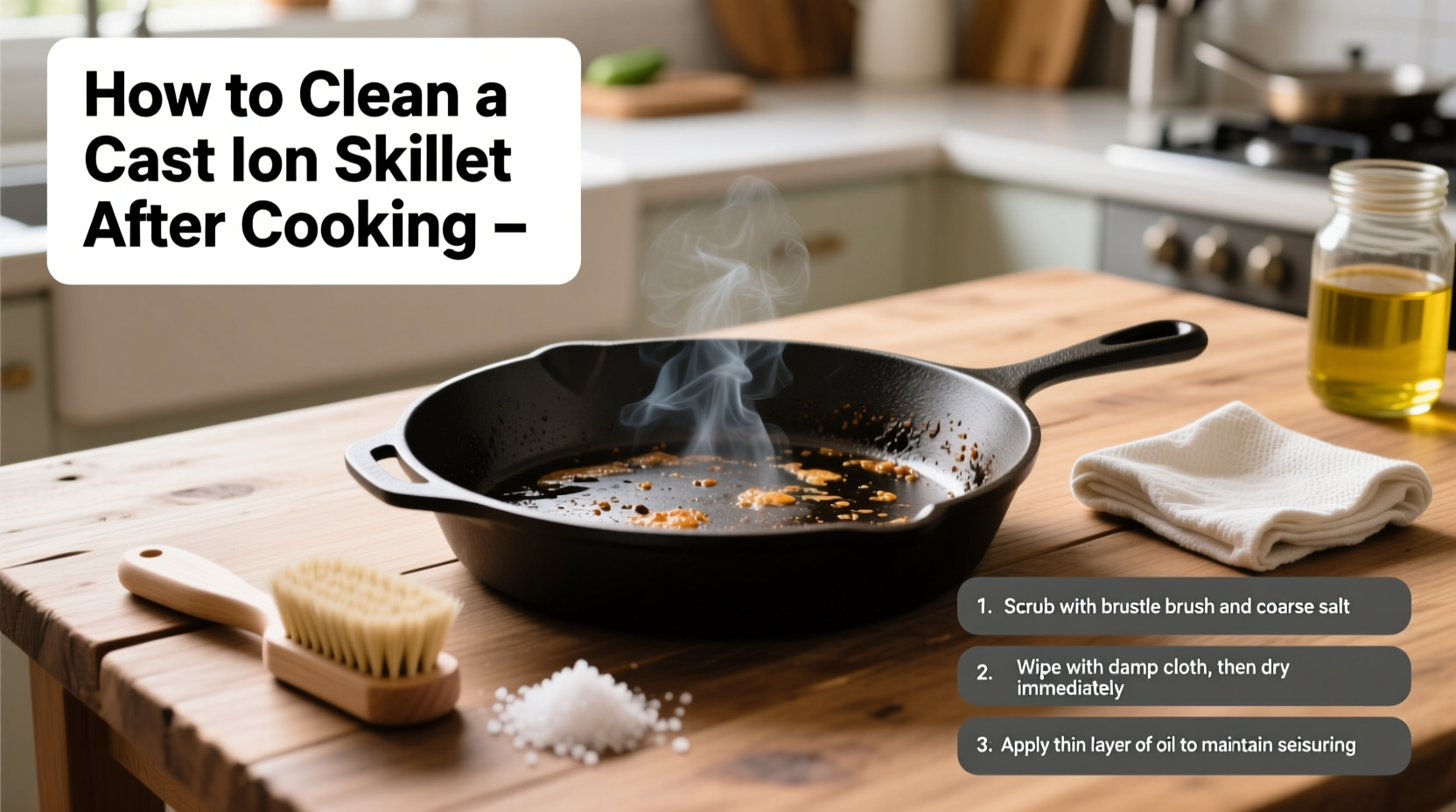 how to clean cast iron skillet after cooking