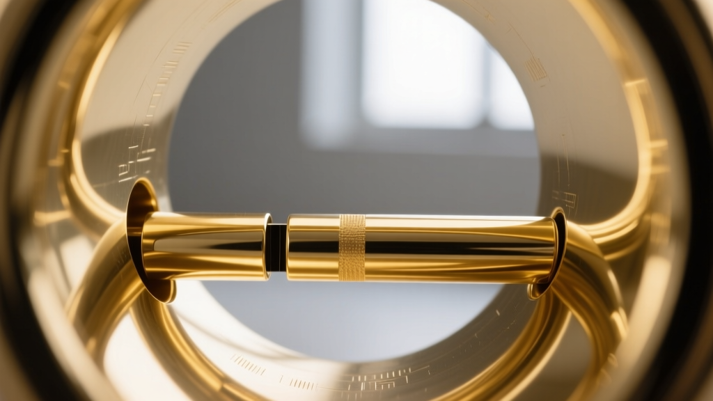 Macro photography of the interior chamber of a solid gold pealess whistle, showing the precise airway slot and smooth cast walls.