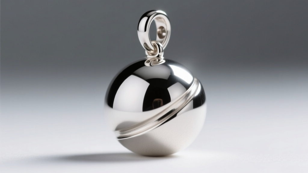Macro shot of a sterling silver orb pendant with a hidden top-drilled bail, showing seamless metal integration and high polish.