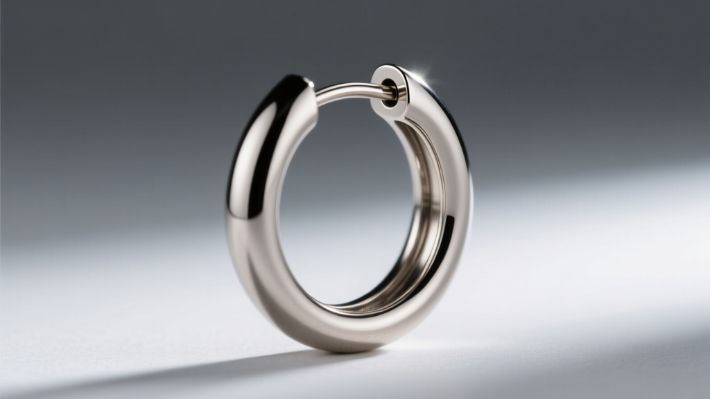 Extreme close-up of a seamless 13mm continuous hoop earring closure, highlighting the precision pin-and-tube joint mechanism.