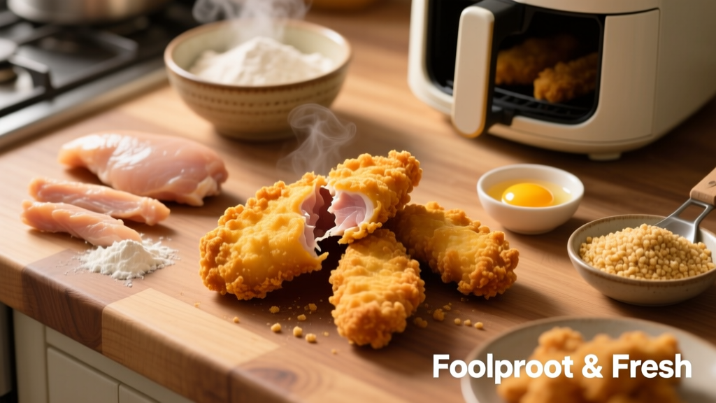 Crispy Air Fryer Chicken Tenders: Flour Breading, No Oil
