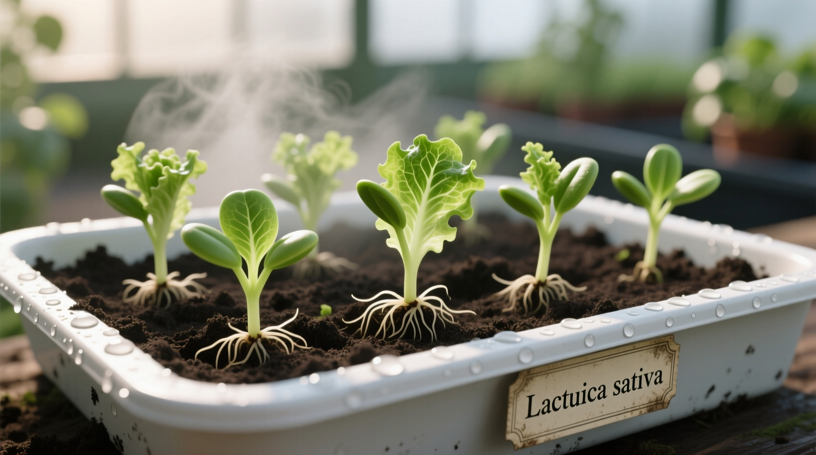 Lettuce seedlings sprouting in soil tray