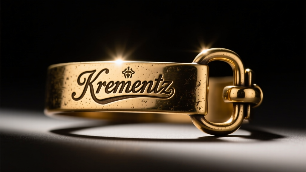 Macro shot of a vintage clasp showing a stamped Krementz hallmark under bright focused jewelers lighting in a dark studio setting