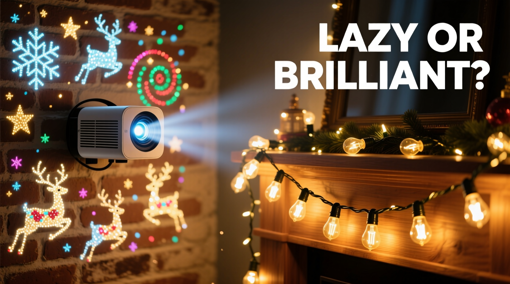 christmas light projector vs individual bulb strings is wall projection lazy or brilliantly efficient