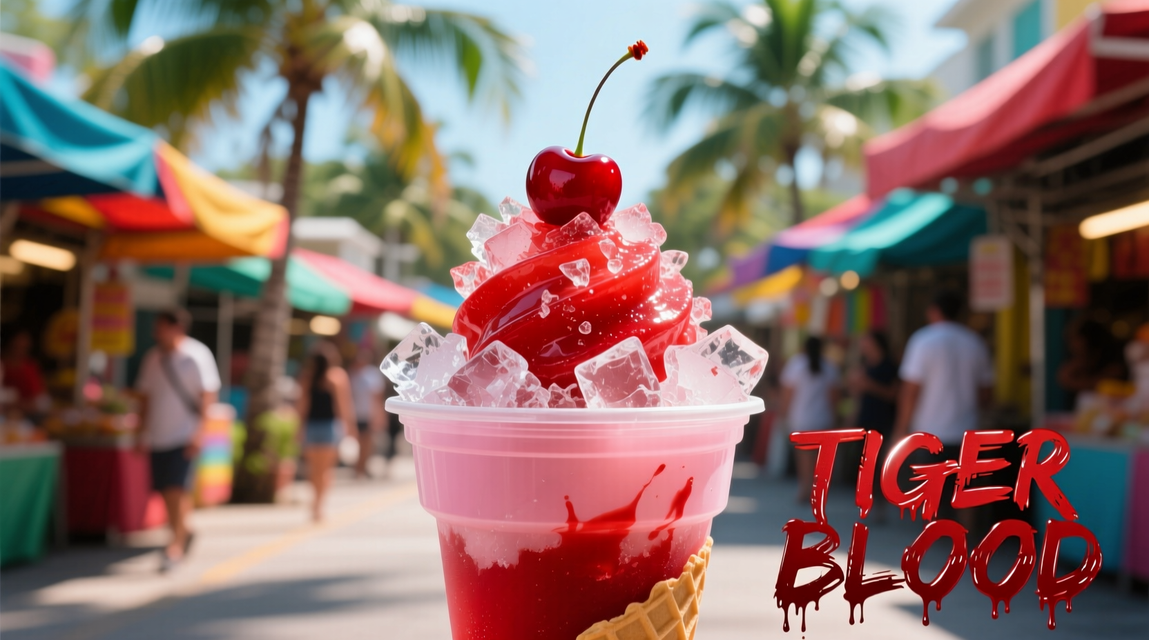 Tiger Blood flavored snow cone with vibrant red color