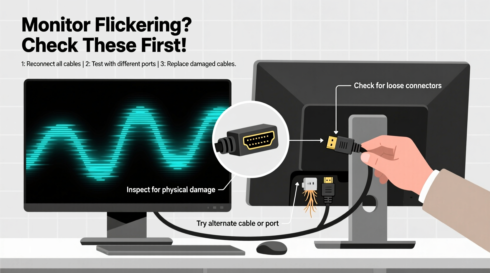 why is my monitor screen flickering troubleshooting cable issues