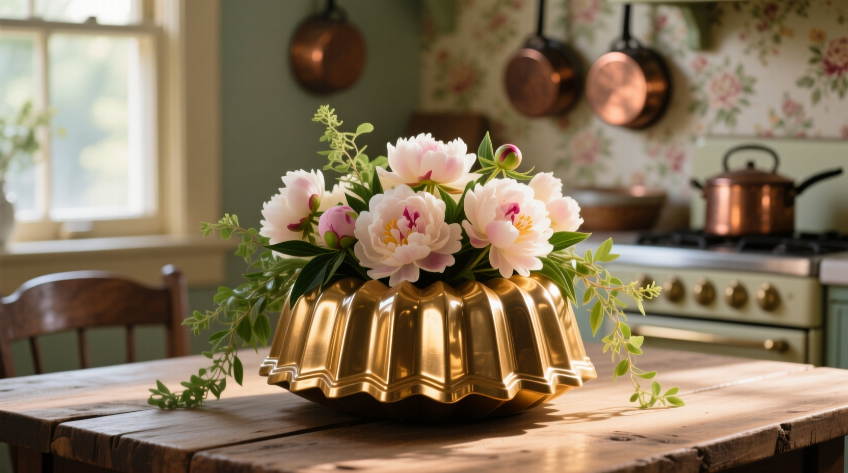 that old bundt pan will make the perfect tabletop flowe
