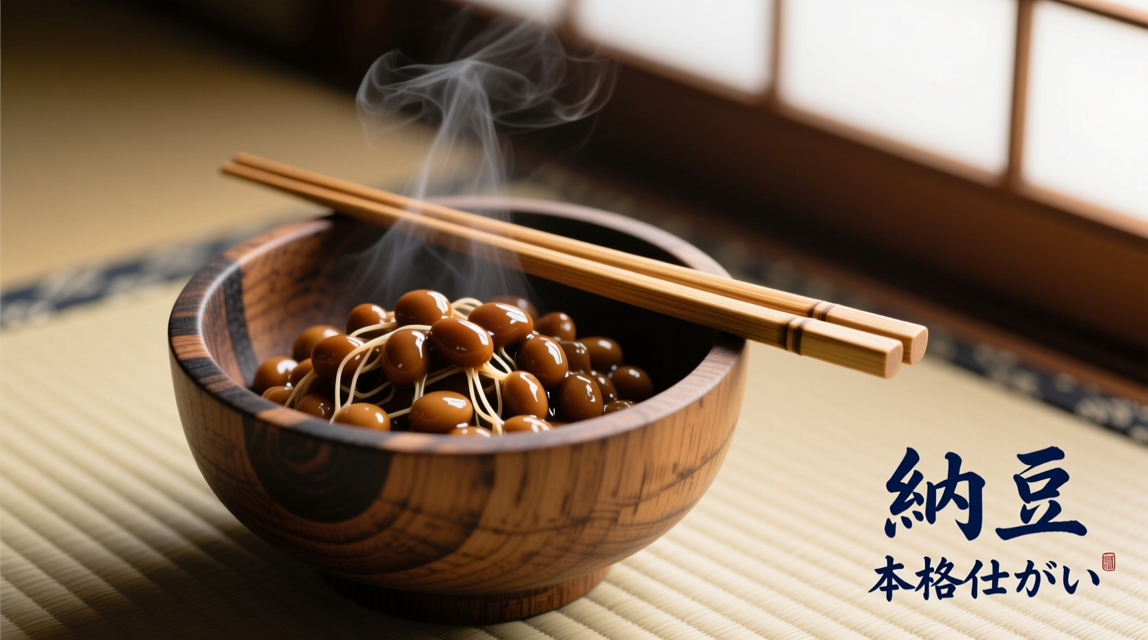 Natto served in traditional wooden container with chopsticks