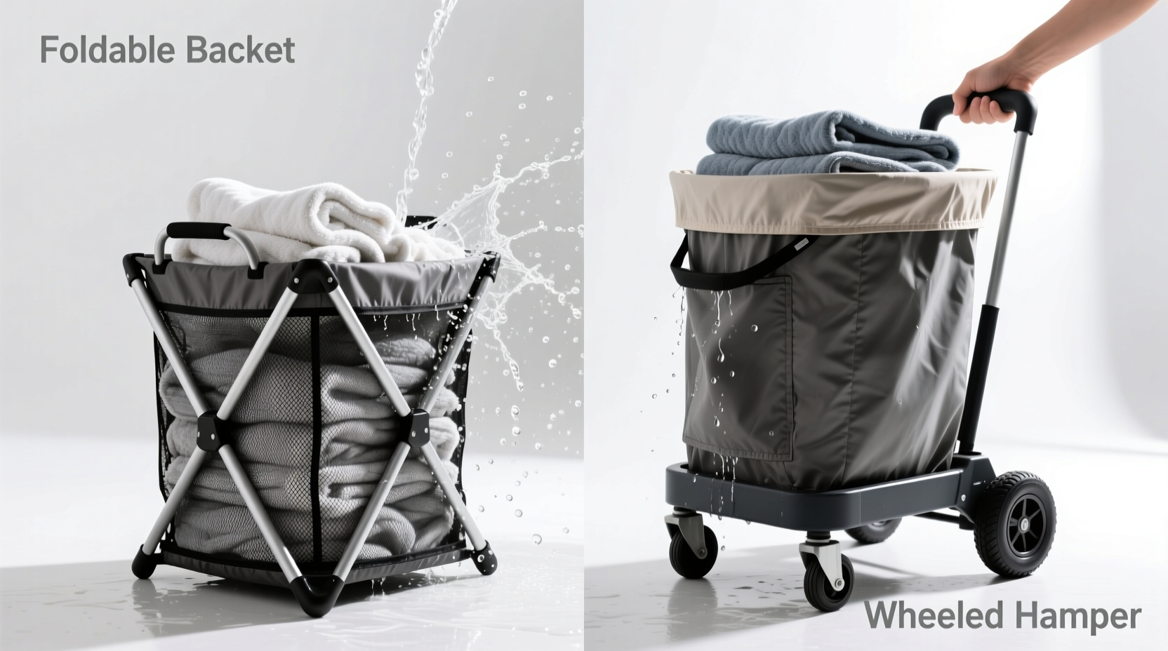 foldable vs wheeled hampers for wet towels