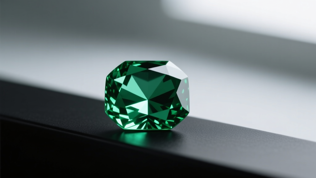 Macro photo of an emerald's internal jardin inclusions under a jeweler's loupe, highlighting natural fractures and cedar oil.