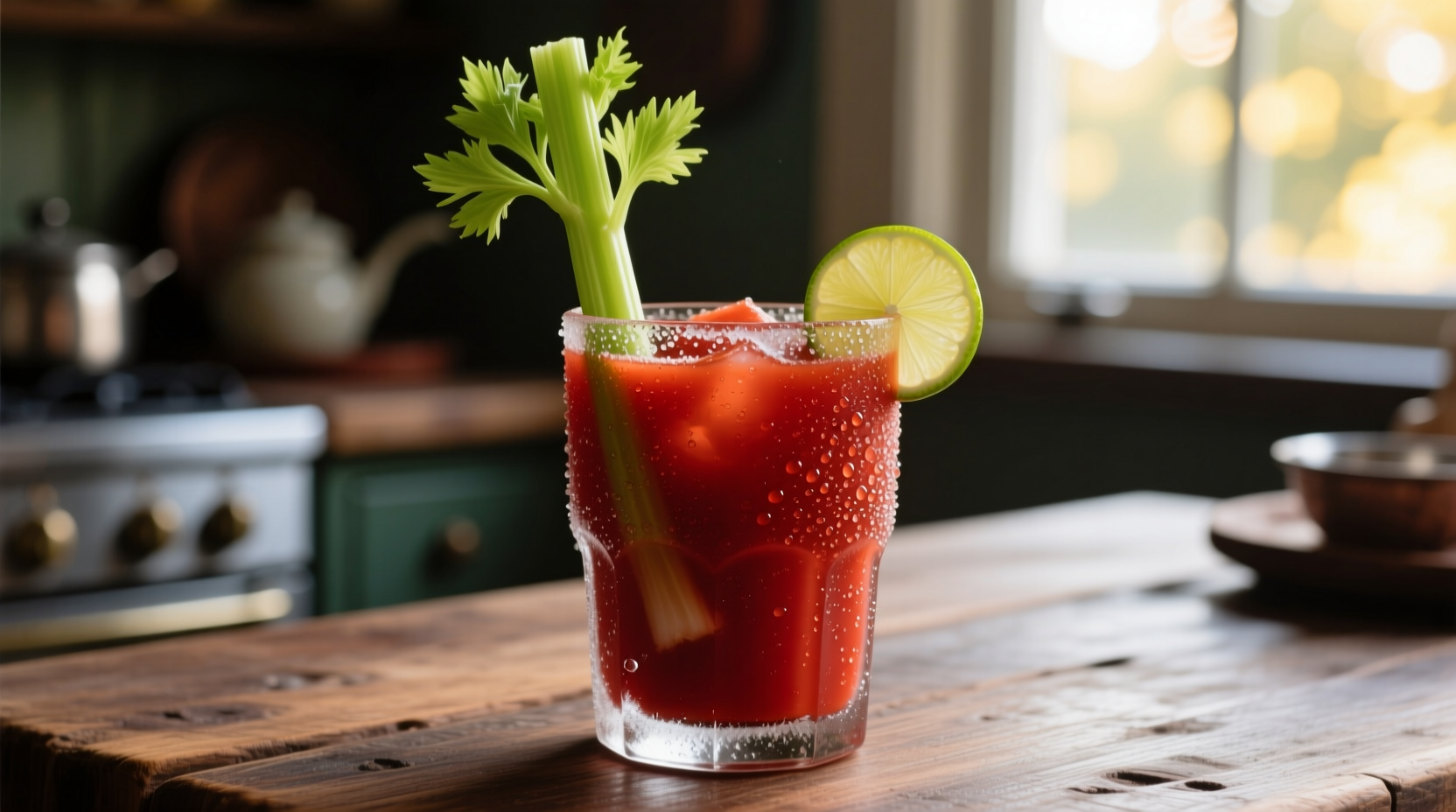 Bloody Mary cocktail in a chilled glass with celery garnish