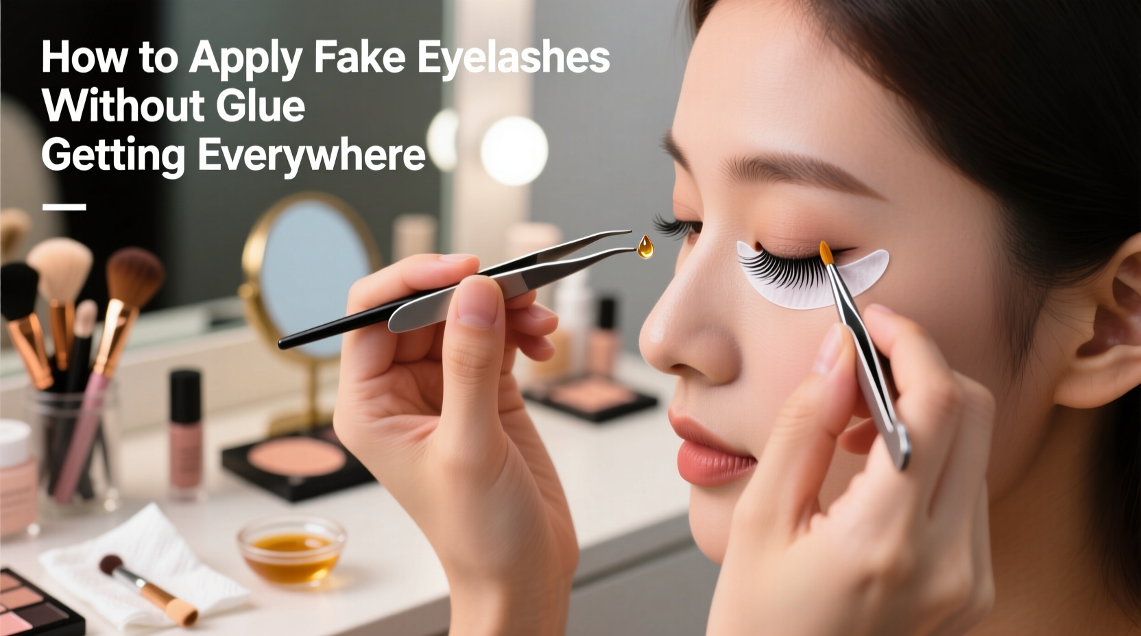 how to apply fake eyelashes without glue getting everywhere