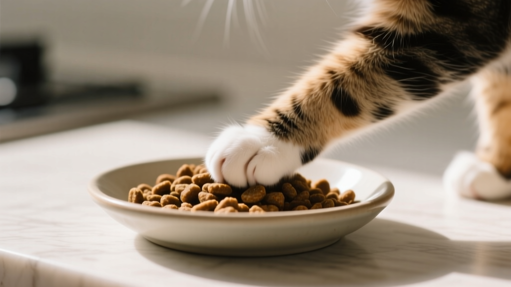 Cat Paw Covering Food: Caching Instinct Behavior