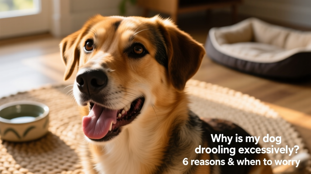 Close-up of a healthy dog with relaxed mouth and minimal visible saliva