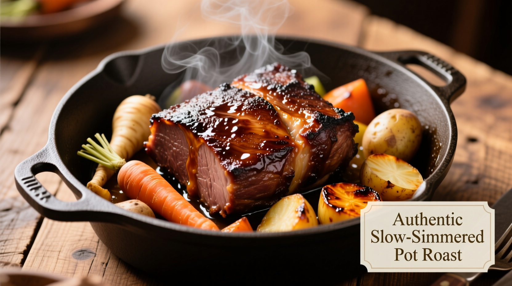 Perfectly seared pot roast with caramelized vegetables